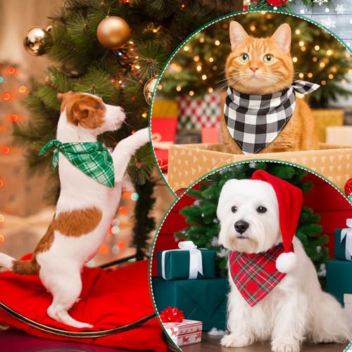 50 Pcs Christmas Red and Green Plaid Dog Bandanas Bulk for Medium (Red Green Plaid / 25.6 x 17.7 x 17.7 Inch)