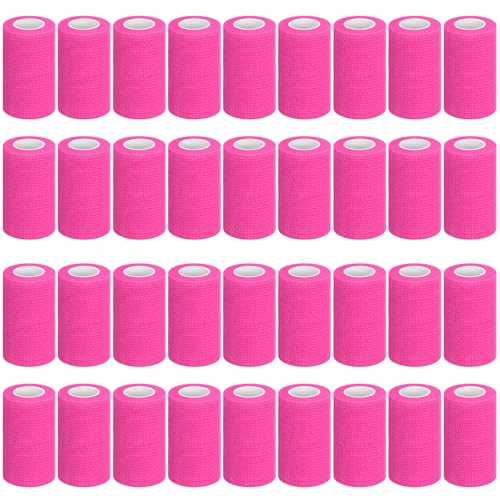 36 Pcs Self Adherent Bandage 4" X 5 Yard Wrap Breathable (Bright Pink / 4" X 5 Yard)