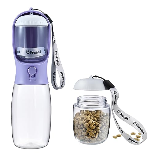 Dog Water Bottle Portable with Food Container & Filter for Travel (#06 Purple / 19oz)