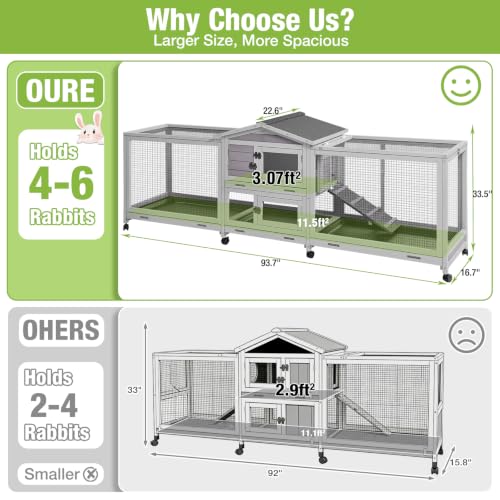 Bunny Cage and Outdoor Rabbit Hutch with Casters Waterproof Roof