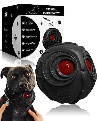 Giggle Ball for Dogs Owl Dog Toys for Aggressive Chewers Gift for Dog Natural Rubber Ball Cute Owl Hoot Medium Large Dog (Black Owl Red Eyes)