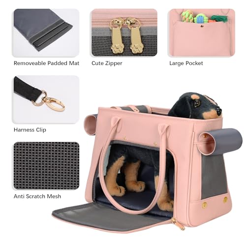Fashion Pet Carrier Purse for Small Cat and Dog (Pink / 15.8"L x 7.5"W x 11.8"H)