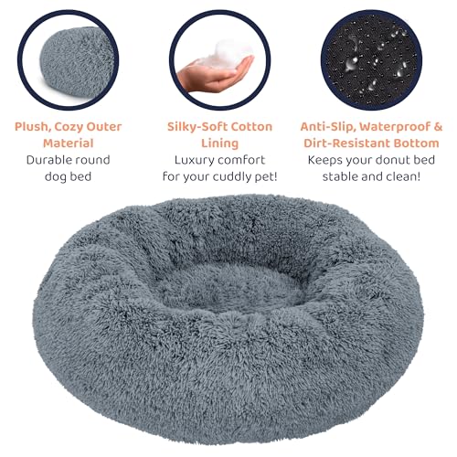 Calming Donut Dog Bed for Small Dogs (Dark Grey / Medium (30"L x 30"W x 9"Th))