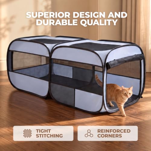 2-in-1 Dog Playpen, 58''Pop Up Cat Puppy Pet Playpen Indoor/Outdoor Cats Enclosed, Cat Dog Tent Crate Cage Kennel, Portable Playpen for Kitten, Small Animals Play Pen(No Divider, Unified Space) (Grey / M, 58.3"L x 30"W x 24.1"H)