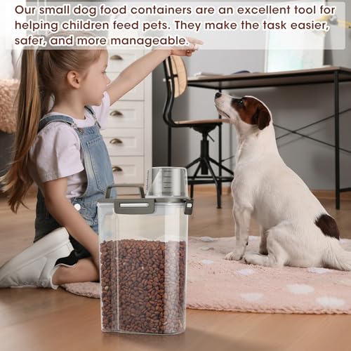 Small Dog Cat Food Storage Containers 2 Pack (Dark Grey -2Pcs 3Qt)