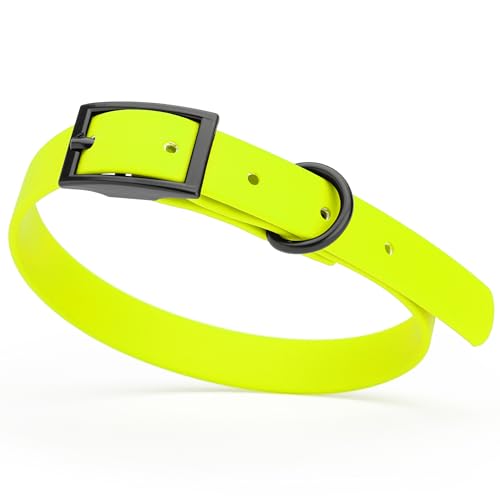 Biothane Waterproof Dog Collar Strong Coated Nylon Webbing with Black Hardware Odor (W5/8" x L12-15" / Safety Yellow)