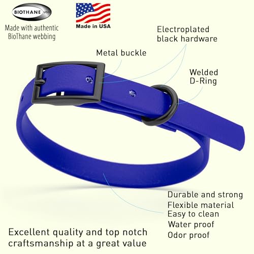 Biothane Waterproof Dog Collar Strong Coated Nylon Webbing with Black Hardware Odor (W1/2" x L9-12" / Blueberry Royal)