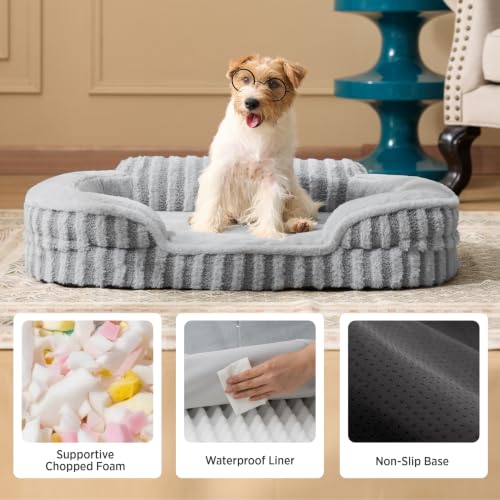 Cute Cozy High Back Orthopedic Dog Beds Large Sized Dog (35.0"l X 25.0"w X 7.0"th / Beige)