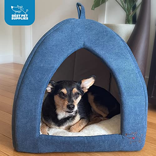 Cat Bed for Indoor Cat (Navy / 16" x 16" x H:14")