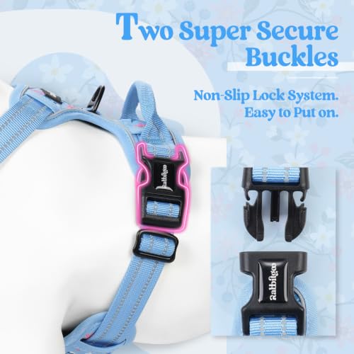 Dog Harness No Pull for Large Dogs with 2 Leash Clips (Small / Blue Floral)