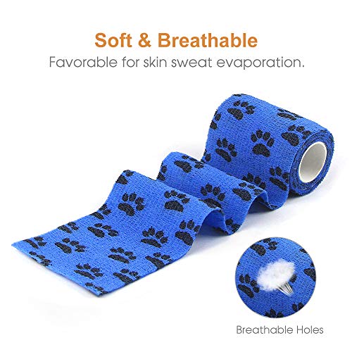 Vet Wrap Cohesive Bandages Bulk Self Adhesive Bandage Wrap Self Adherent Wrap Non (3 Inch Blue Claw)