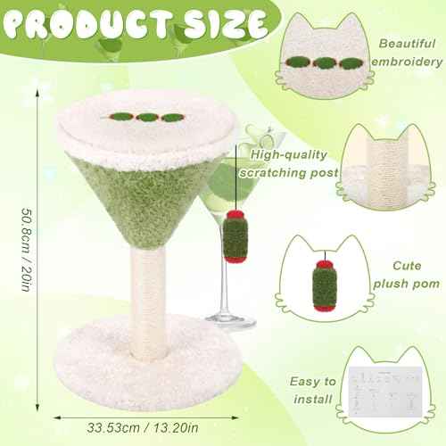 Green Martini Cat Scratching Post 19.7" H with Dangling Ball (Green / Ball Style)