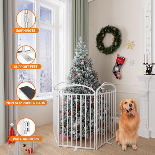 6 Panels Full Matel Freestanding Dog Gates with Door (【6 Panels with Door】144"W*36H" / White)