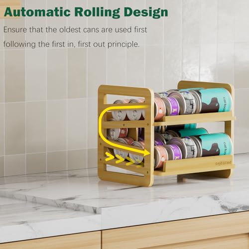 Rolling Bamboo Cat Food Can Organizer