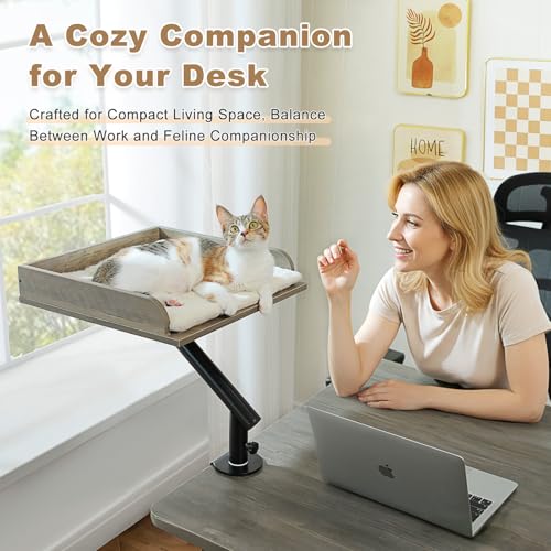 Cat Desk Bed 360°Rotating Supports to 50 Lbs Cozy Nest for Desk (Gray)
