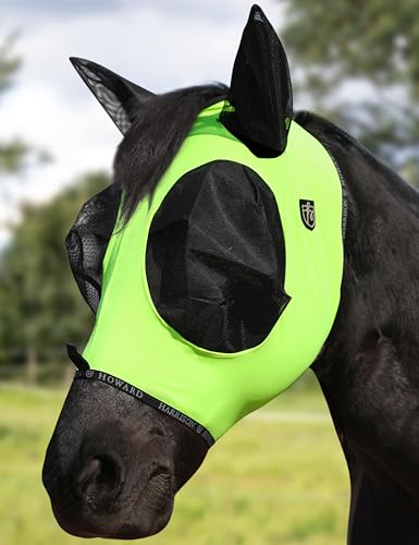 Horse Fly Mask with Forelock Opening Stretch Breathable and Comfortable for Horses UV (Fluorescent Yellow / M)