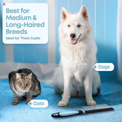 Metal Dog Comb for Grooming and Dematting (Blue)
