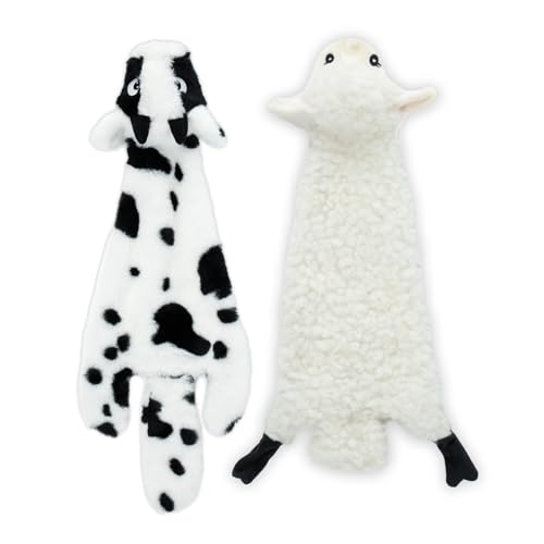 2-in-1 Stuffless Squeaky Dog Toy - Sheep, Cow, Medium (Multicolor/Sheep & Cow / Medium)