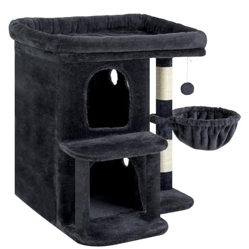 26.3" Cat Tree for Large Cats with Big Perch & Dual Condos HCT204SG (Smoky Gray / 26.3 inch)