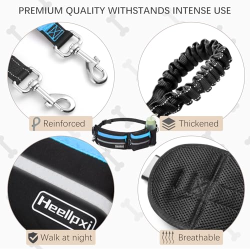 Hands Free Waist Leash with Pouch for Two Dogs (Blue)