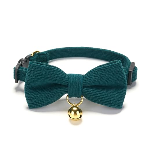2 Pack Soft Corduroy Cat Collars with Bow Tie & Bell Adjustable Breakaway Kitten Bowtie Collar for Girl Boy Cats (S:Neck 7.0" - 11.0" / Corduroy-Red Green)