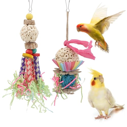 Bird Toys Colorful Shredding Crinkles Foraging Toys Natural Sola Ball for Parrots Cockatiels Conures Parakeets Budgies Senegal