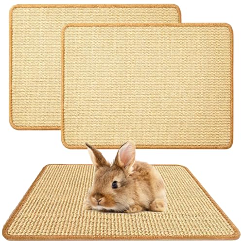 2PCS Rabbit Scratch Mat Natural Bunny Scratching Pad Claws and Teeth Care Rabbit Mats for Cages Chew Toys for Bunny Pet Cage Bedding for Biting Sleeping Nesting (24"x16")