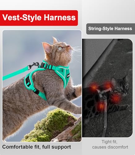 Cat Harness and Leash for Walking Escape Proof Soft Adjustable Cat Leash (Emerald / M (13-18lb))