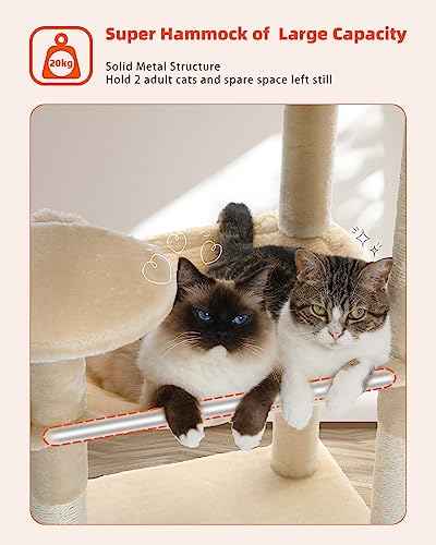 56.3" Cat Tree for Indoor Cats Large Adult with Hammock (Beige / 56 Inches)