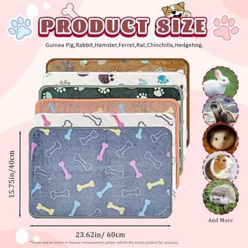 6 Pcs Washable Guinea Pig Blankets Absorbent Small Animal Fleece Bedding Cage Liners Reusable Pet Pee Pad Sleep Mat Pad Cover for Hamster Ferret Rabbit Chinchilla Hedgehog (6 White Bulk / 16" x 24")