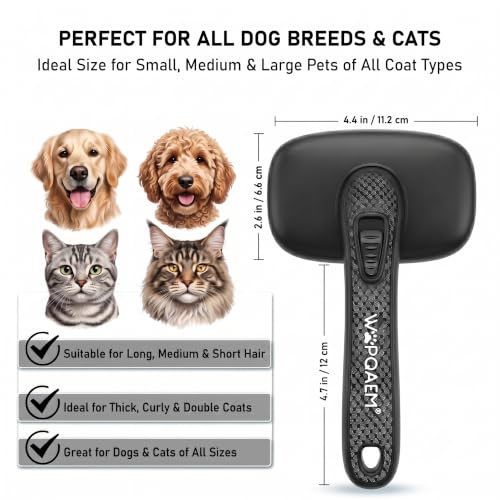 Self Cleaning Slicker Brush for Dog and Cat Shedding (Black)
