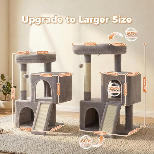 Cat Tree 35" Cat Tower with Dual Condos for Indoor Cats (Gray / 35 Inches)