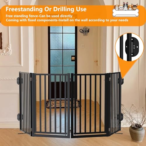 Dog Gate Free Standing with Door for Stairs (36" 4 Panels)