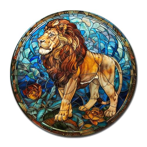 Metal Sign Tin Sign Circular Stained Glass Lion Garage Sign for Garden 12×12 Inches (12×12 Inches / Lion-2)