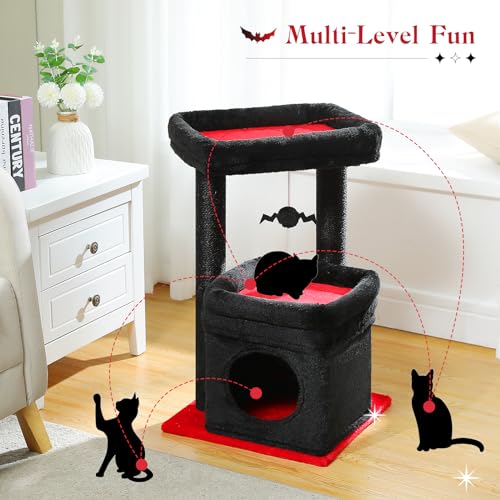 Small Cat Tree Tower for Indoor Cats (Black / M(15.7"L x 15.7"W x 26.7"H))