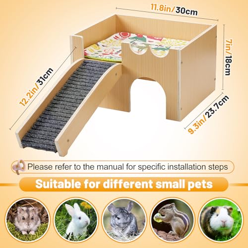 Upgraded Sturdy Wooden Guinea Pig Castle with Stairs & Mat (Small)