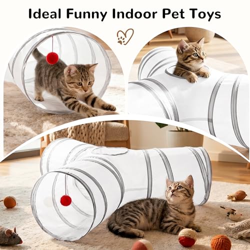 Cat Tunnel, 3-Way Collapsible Toy for Indoor Cats, White & Grey (White & Light Grey / Small)
