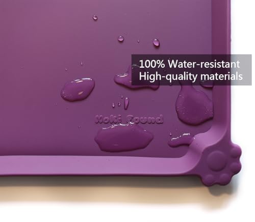 Waterproof Pet Feeding Mats with High Lips (19"L x 12"W / Eggplant)