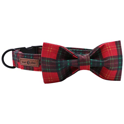 Christmas Dog and Cat Collar with Bowtie (Large (Pack of 1) / Red&Green Grid)