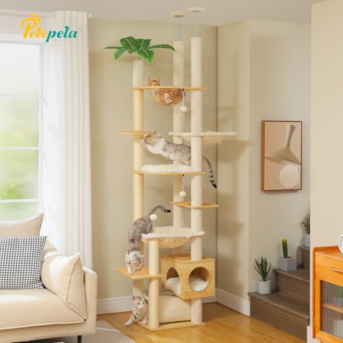 Floor to Ceiling Cat Tree for Large Cats (93''-101'' / Wooden Beige)