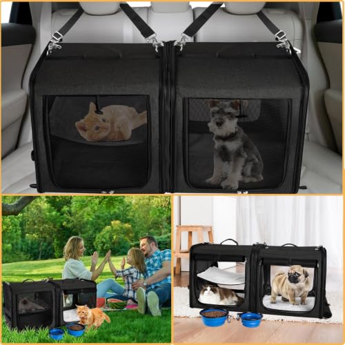 Extra Large Cat Carrier for 2 Cats with Travel Litter Box (Black)