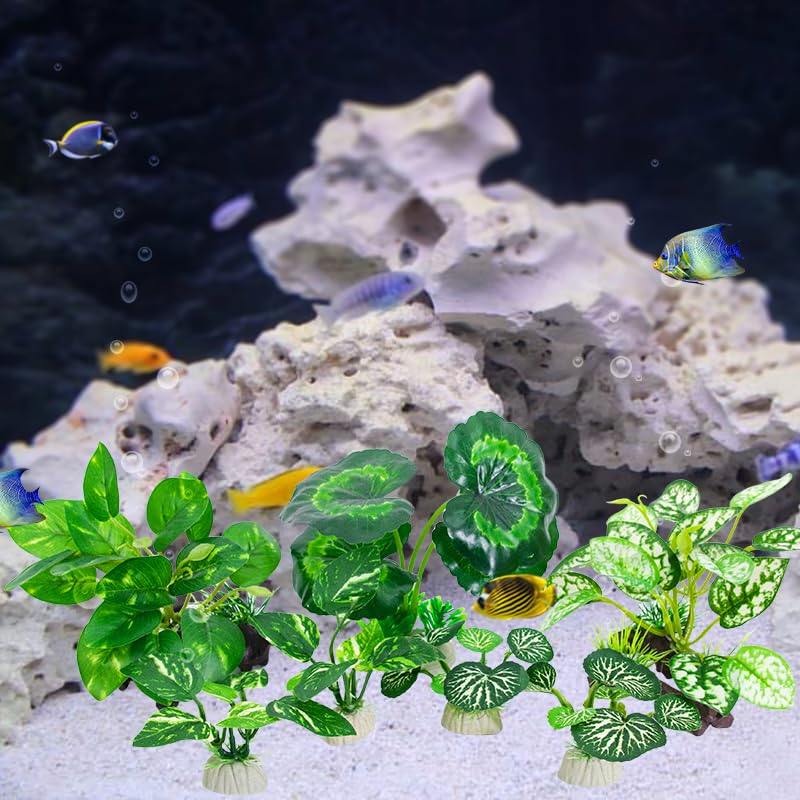 Betta Fish Tank Accessories 7 Pack Silk Aquarium Plants Decoration Artificial Fish Tank Plants Set for Aquariums Decor (F-7pcs Set/Green)