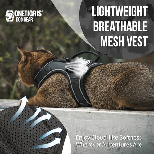 Tactical Cat Harness and Leash Escape Proof Soft Adjustable (Black / XXS:(N:10"-14",C:13"-18",B.L:7.5",W:8-18 lbs))