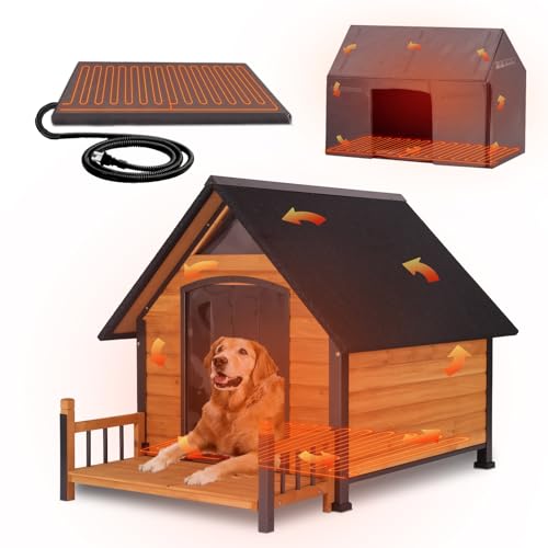 Large Heated Dog House Outdoor Insulated Dog Kennel Weatherproof Dog Shelter with Safe Heating Pad