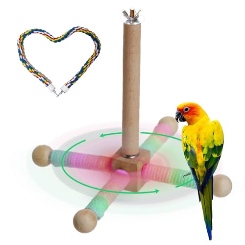 24 Inch Bird Perch Rope with 360° Free Rotating Stand (polychrome / Medium)