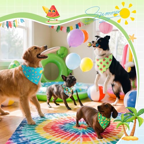 100 Pcs Summer Hawaiian Dog Bandanas Bulk (Summer / 25.6 x 17.7 x 17.7 Inch)