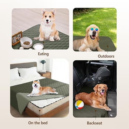 100% Double Sided Waterproof Dog Blanket Soft Pet Bed Cover Reversible Protect Furniture Couch Sofa Car for Puppy Large Dog Cat (30x30 Inch (Pack of 1) / Dark Olive/Light Olive)