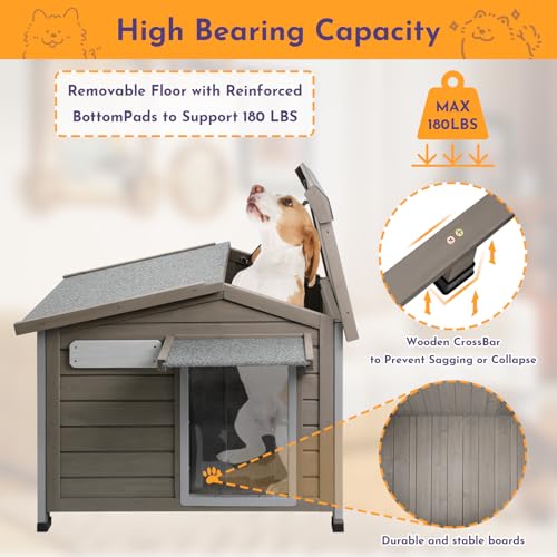 Outdoor Dog House Wooden Dog Kennel for Small Dogs (Grey / 30.1" D x 18.3" W x 24" H)