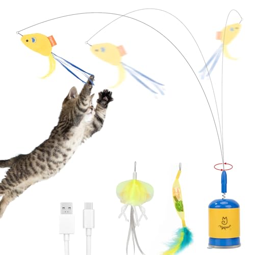 Interactive Automatic Cat Teaser Wand Toy with Strong Suction Cup (Blue)