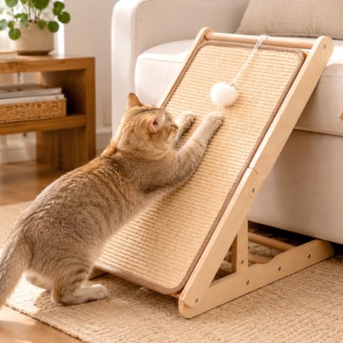 Sisal Cat Scratcher Ramp Adjustable L Shape Scratching Post (Large-Adjustable)